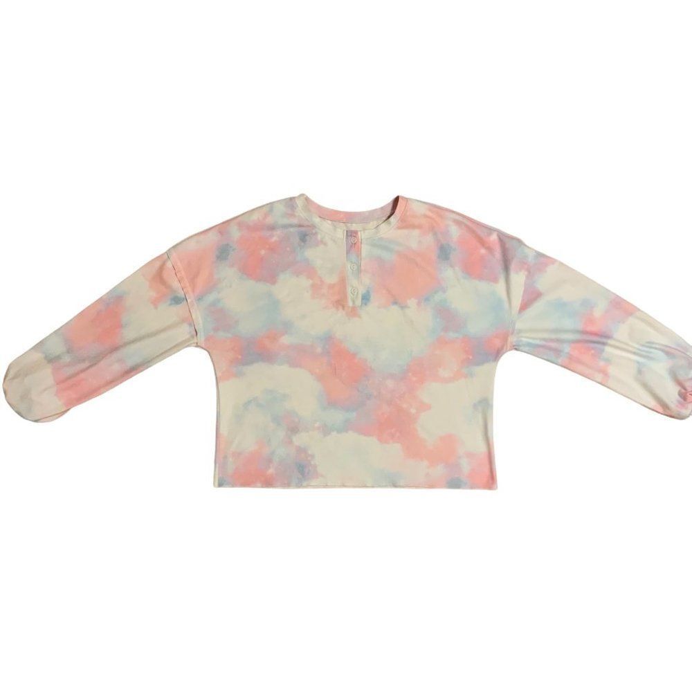 Pink Blue Watercolor Print Balloon Long Sleeve Oversized Sweatshirt Small